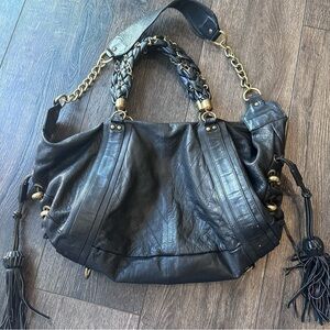 Steven by Steve Madden Leather rock n roll tassel black purse shoulder bag gold